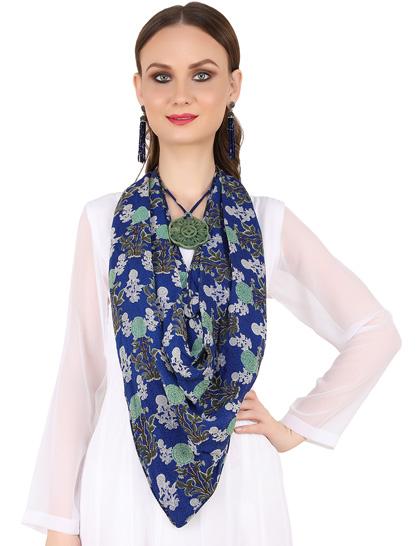 peach-pink--cream-floral-printed-cotton-scarf-with-agates--silver-necklace-