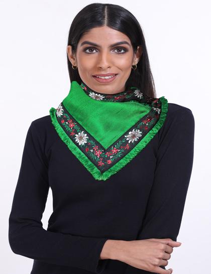 green-raw-silk-xmas-winter-scarf