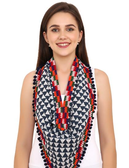 indigo-triangle--muslin-scarf-with-woven-border--pompoms