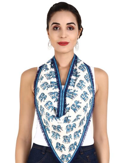 navy-turquoisecreamelephant-print-cotton-scarf