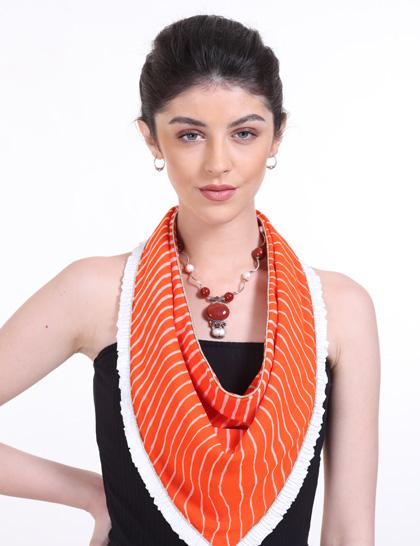 greenorange--white-floral-satin-printed-scarf-with-floral-necklace-