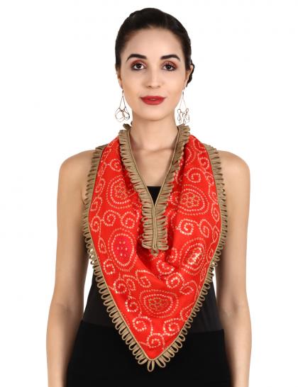 red-gold-bandhni-scarf-with-scallop-border