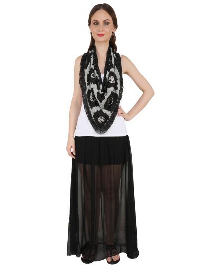 Black & Grey T D Magnetic Scarf With Frill