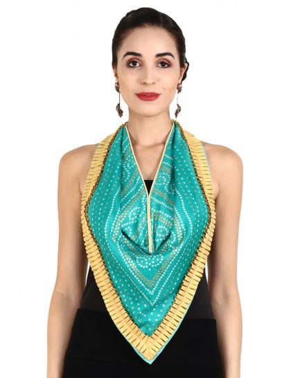 shaded-green-chanderi-scarf-with-gold-pleated-border