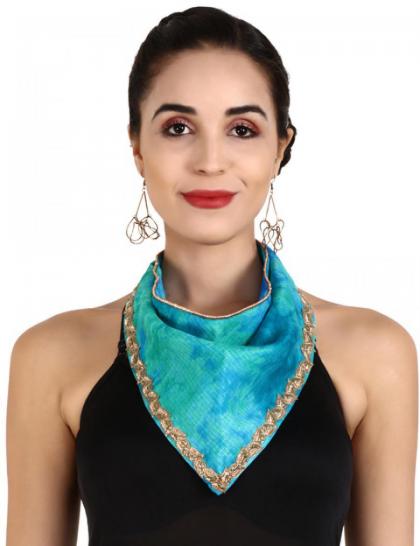 turquoiseelectric-blue-shaded-chanderi--scarf-with-beaded-gold-leaf-border